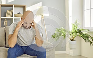 Unhealthy man feel sick suffer from headache