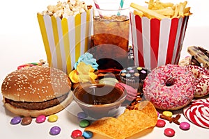 Unhealthy products. food bad for figure, skin, heart and teeth