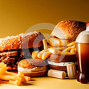 Unhealthy products food bad for figure, skin, heart and teeth