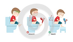 Unhealthy vs healthy positions for defecate