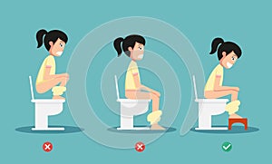 Unhealthy vs healthy positions for defecate illustration