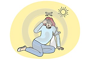 Unhealthy woman suffer from heatstroke outside