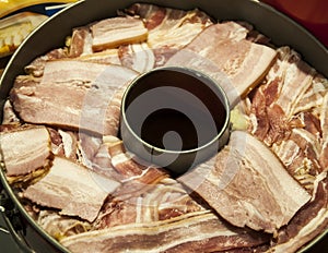 Unhealty cake made of fat pork and bacon photo