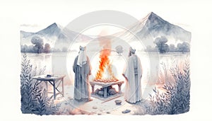 Unholy Fire. Old Testament. Watercolor Biblical Illustration