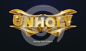 Unholy Text in Golden Style with 3D and Texture Effect