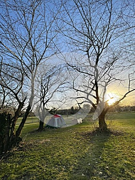 Unhoused Encampment In Park Winter