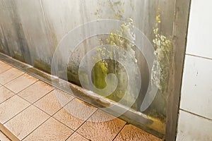 Unhygienic dirty urinal with limescale stain built up