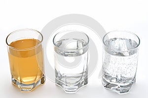 Unhygienic and healthy drinking water in glasses