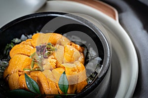 Uni Don on the table in the Japanese restaurant