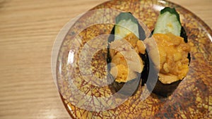 Uni sushi. it is japanese food made from raw Sea urchin