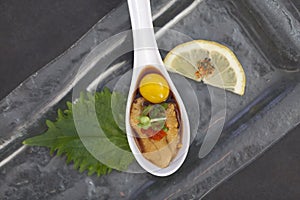 Uni Sushi on Spoon with Quail Egg