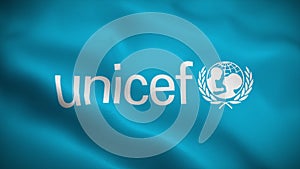 UNICEF logo flag waving animation, perfect looping, 4K video background, official colors