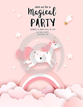 Unicorn Birthday  and Magical party Invitation Template