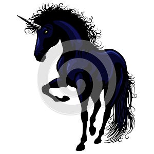 Unicorn Black Magic Dark Side Fantasy Creature Vector Illustration isolated on white