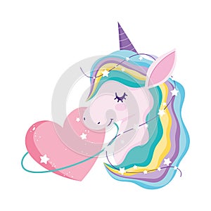 Unicorn cartoon magic stars pink heart adorable animal