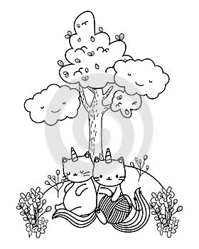 Unicorn cat cartoon couple vector design