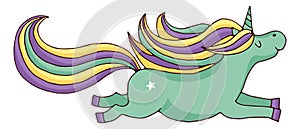 Unicorn character. Magic flying horse with rainbow mane and tail
