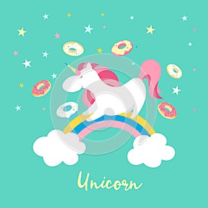 Unicorn character set. Cute magic collection with unicorn, rainbow, heart ,fairy wings and balloon. Catroon style vector