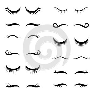 Unicorn closed eyes or simple girl vector eyelashes collection