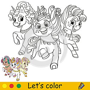 Unicorn Coloring Page with template vector illustration 11