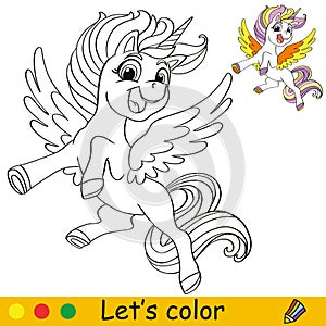 Unicorn Coloring Page with template vector illustration 14