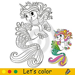 Unicorn Coloring Page with template vector illustration 15