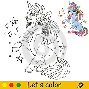 Unicorn Coloring Page with template vector illustration 19