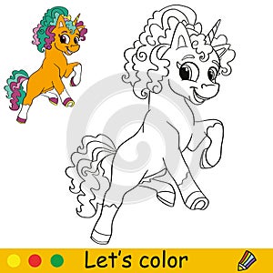 Unicorn Coloring Page with template vector illustration 2