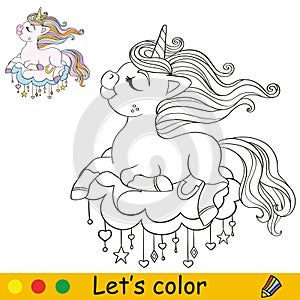 Unicorn Coloring Page with template vector illustration 5