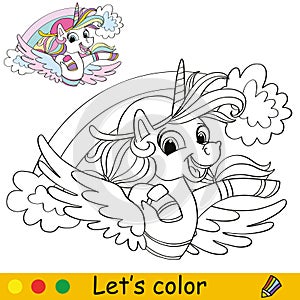 Unicorn Coloring Page with template vector illustration 6