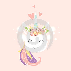 Unicorn cute illustration, card and shirt design