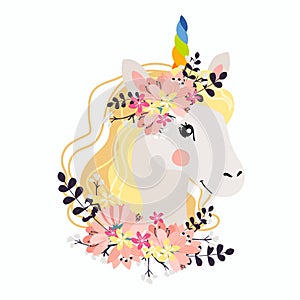 Unicorn cute illustration, card and shirt design