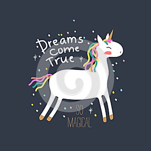 Unicorn cute illustration, card and shirt design