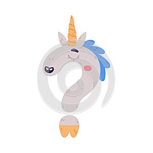 Unicorn Cute Interrogation Mark with Smiling Face and Twisted Horn Vector Illustration