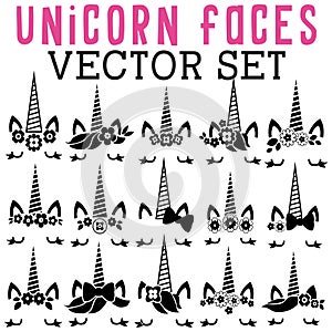 Unicorn Faces Vector Set with unicorns of all types.