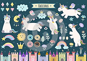 Unicorn and fairytale isolated elements for your design