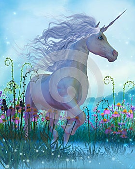 Unicorn Fantasy with Garden Flowers