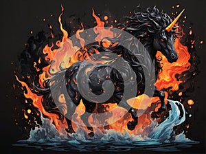 Unicorn in fire, illustratio photo