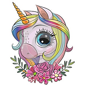 Unicorn with flowers on a white background