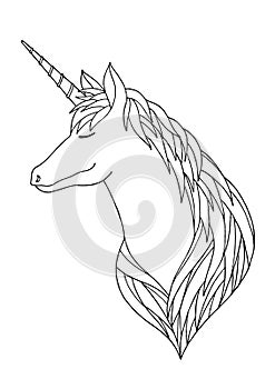 Unicorn hand drawing sketck doodle fantasy illustration design vector photo