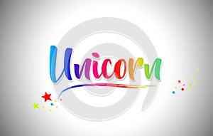 Unicorn Handwritten Word Text with Rainbow Colors and Vibrant Swoosh