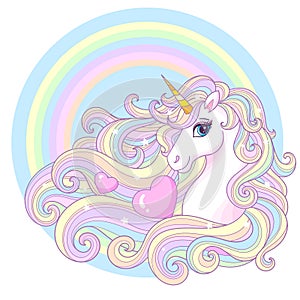 Unicorn head with long mane. Vector image