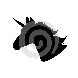 Unicorn head silhouette. Hand drawn Vector illustration. Unicorn Logotype isolated on white. Magic animal profile.