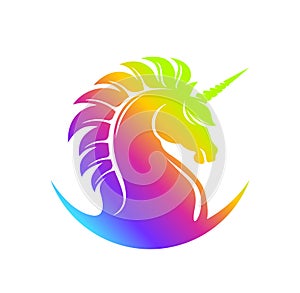 Unicorn head silhouette in Rainbow stripes colors