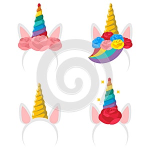 Unicorn headband vector cartoon flat icon set