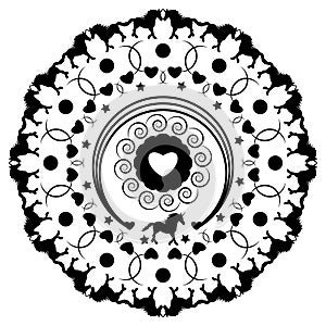 Unicorn and Hearts Sacred Geometry Mandala Art in Black and White with Clipping Path Vinyl Sublimation Design