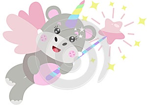 Unicorn hippo with wings holding a star magic wand