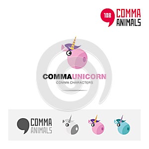 Unicorn horse animal concept icon set and modern brand identity logo template and app symbol based on comma sign
