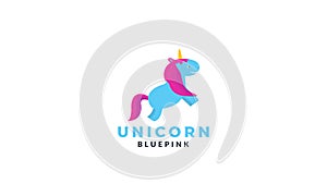 Unicorn or horse cute cartoon happy jump logo icon vector illustration