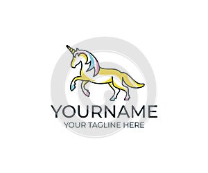 Unicorn, horse linear logo template. Unicorn mythical living entity vector design